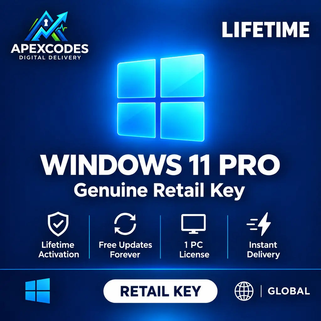 Windows 11 Pro Genuine Retail Key Lifetime License Global – Buy Online Instant Delivery | Apexcodes